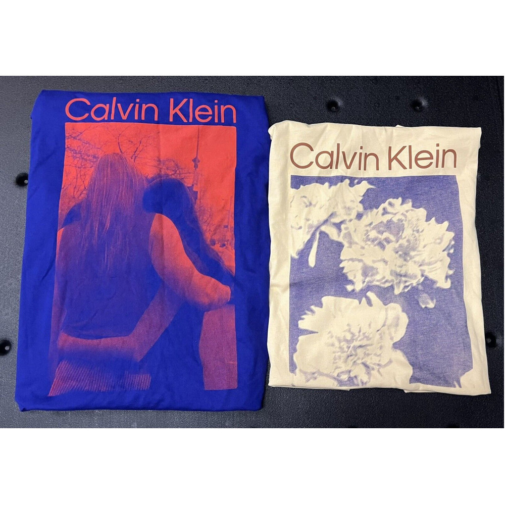 Calvin Klein Graphic T-Shirt Lot Standard Blooms NWT / Frisbee Size S Boxy Y2K